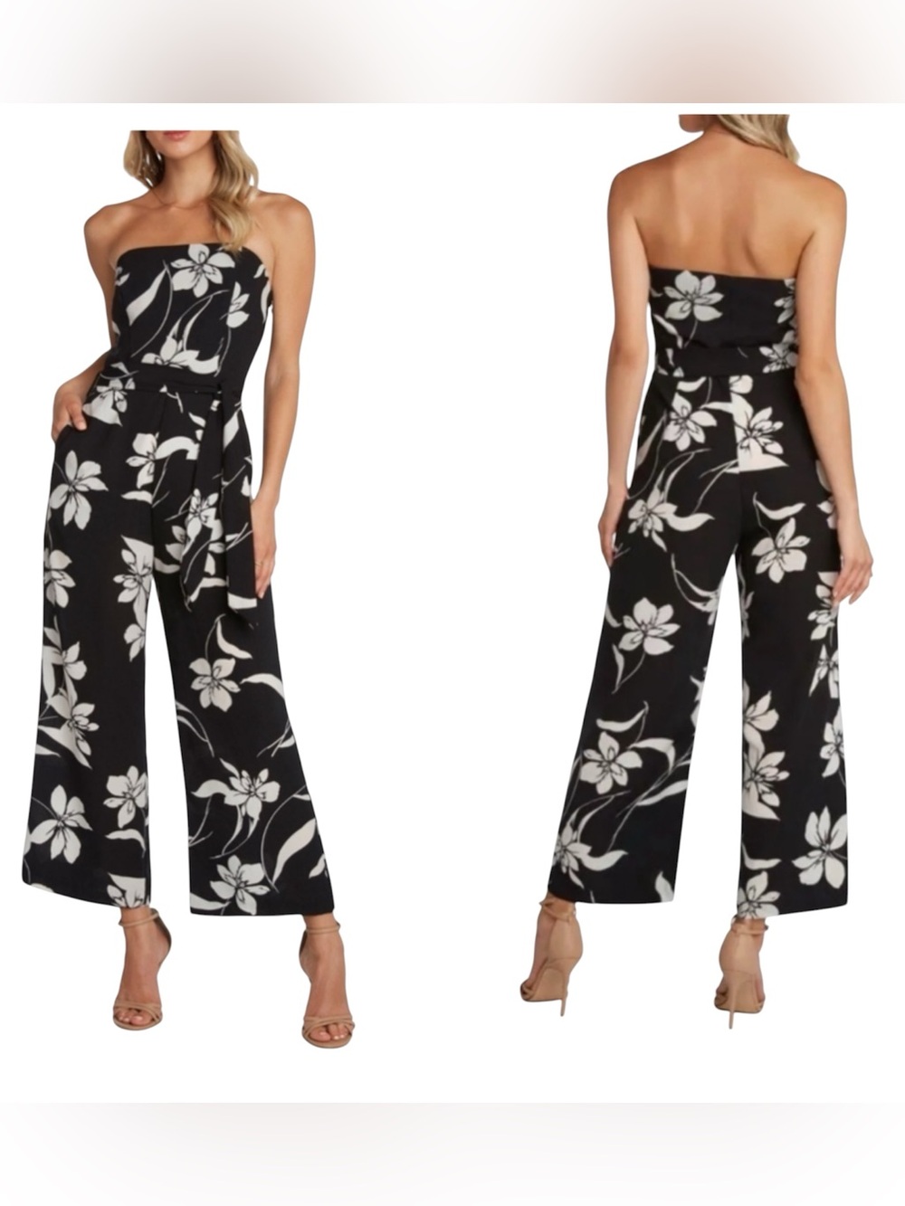 Willow Ryan Floral Strapless Wide Leg Jumpsuit Romper S